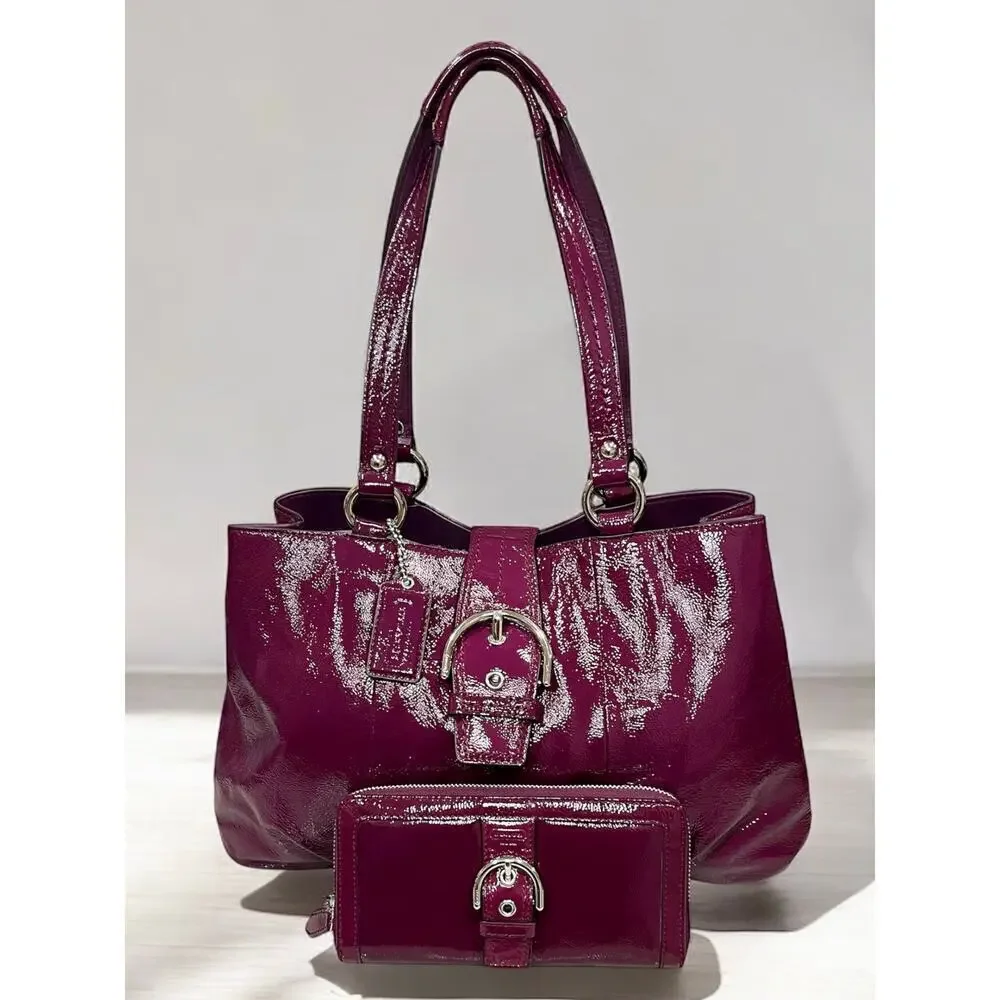 Coach F19711 Soho Buckle Patent Leather Carryall Bag & Buckle Zip Around Wallet
